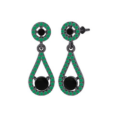 Montezuma Küpe - Siyah zirkon ve kök zümrüt 925 ayar siyah rodyum kaplama gümüş küpe #142808h