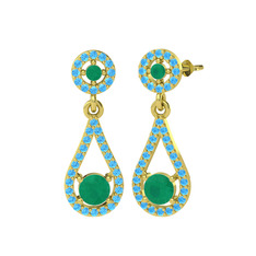 Montezuma Küpe - Kök zümrüt ve akuamarin 14 ayar altın küpe #14ai2zh