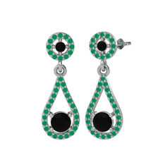 Montezuma Küpe - Siyah zirkon ve kök zümrüt 925 ayar gümüş küpe #15ww7c8