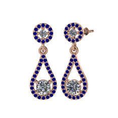 Montezuma Küpe - Pırlanta ve lab safir 925 ayar rose altın kaplama gümüş küpe (2 karat) #16dmtlv