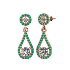 Swarovski ve kök zümrüt 925 ayar rose altın kaplama gümüş küpe