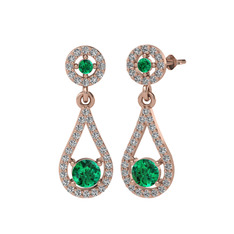 Montezuma Küpe - Yeşil kuvars ve beyaz zirkon 925 ayar rose altın kaplama gümüş küpe #16ymwgm