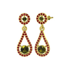 Montezuma Küpe - Peridot ve garnet 18 ayar altın küpe #1710jbs