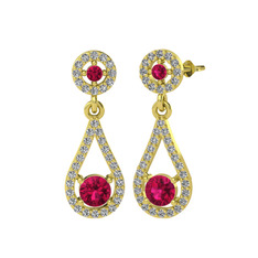 Rodolit garnet ve swarovski 8 ayar altın küpe