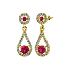 Montezuma Küpe - Rodolit garnet ve pırlanta 18 ayar altın küpe (0.792 karat) #182joiv