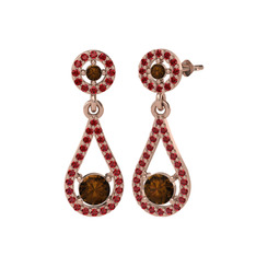 Montezuma Küpe - Dumanlı kuvars ve garnet 8 ayar rose altın küpe #18p8k2x