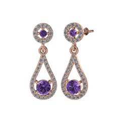 Montezuma Küpe - Ametist ve pırlanta 925 ayar rose altın kaplama gümüş küpe (0.792 karat) #18yebgy