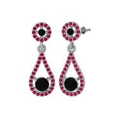 Montezuma Küpe - Siyah zirkon ve rodolit garnet 925 ayar gümüş küpe #1926mxv