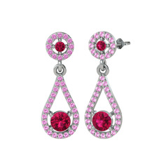 Rodolit garnet ve pembe kuvars 14 ayar beyaz altın küpe