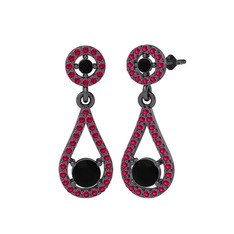 Siyah zirkon ve rodolit garnet 925 ayar siyah rodyum kaplama gümüş küpe