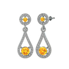 Montezuma Küpe - Sitrin ve beyaz zirkon 14 ayar beyaz altın küpe #1a8y05z