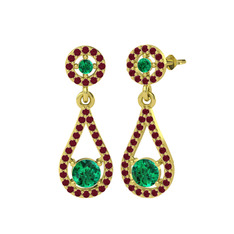 Montezuma Küpe - Yeşil kuvars ve kök yakut 14 ayar altın küpe #1a9bs5h