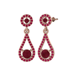 Montezuma Küpe - Kök yakut ve rodolit garnet 8 ayar rose altın küpe #1apf3p2