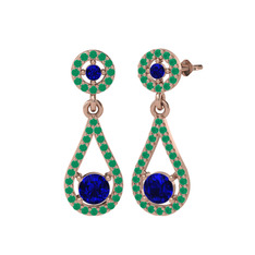 Montezuma Küpe - Lab safir ve kök zümrüt 18 ayar rose altın küpe #1at4s4n