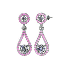 Montezuma Küpe - Pırlanta ve pembe kuvars 18 ayar beyaz altın küpe (2 karat) #1b186mu