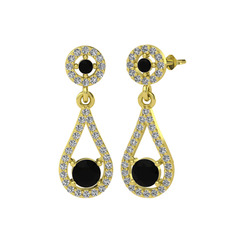 Montezuma Küpe - Siyah zirkon ve beyaz zirkon 8 ayar altın küpe #1b1ba1r