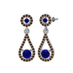 Montezuma Küpe - Lab safir ve dumanlı kuvars 925 ayar gümüş küpe #1bksw68