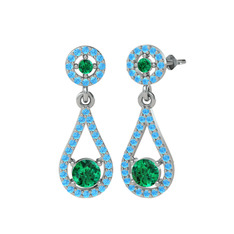 Yeşil kuvars ve akuamarin 18 ayar beyaz altın küpe