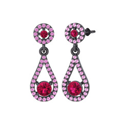 Montezuma Küpe - Rodolit garnet ve pembe kuvars 925 ayar siyah rodyum kaplama gümüş küpe #1c5x5ua