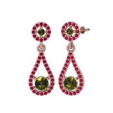 Montezuma Küpe - Peridot ve rodolit garnet 14 ayar rose altın küpe #1clazo8