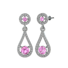 Montezuma Küpe - Pembe kuvars ve beyaz zirkon 925 ayar gümüş küpe #1d9bkoe