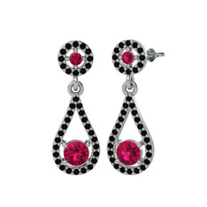 Montezuma Küpe - Rodolit garnet ve siyah zirkon 8 ayar beyaz altın küpe #1dj62l5