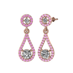 Montezuma Küpe - Swarovski ve pembe kuvars 8 ayar rose altın küpe #1dn1pij