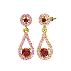 Montezuma Küpe - Garnet ve pembe kuvars 925 ayar altın kaplama gümüş küpe #1dr9oy9