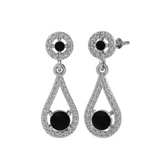 Montezuma Küpe - Siyah zirkon ve swarovski 18 ayar beyaz altın küpe #1dzv2t9