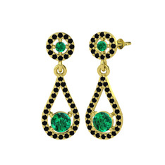 Yeşil kuvars ve siyah zirkon 925 ayar altın kaplama gümüş küpe