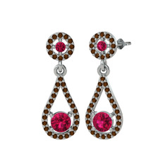 Montezuma Küpe - Rodolit garnet ve dumanlı kuvars 925 ayar gümüş küpe #1g14jw2