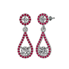 Beyaz zirkon ve rodolit garnet 14 ayar beyaz altın küpe