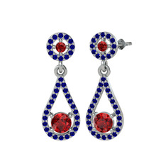 Garnet ve lab safir 925 ayar gümüş küpe