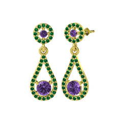 Montezuma Küpe - Ametist ve yeşil kuvars 8 ayar altın küpe #1gfphbm