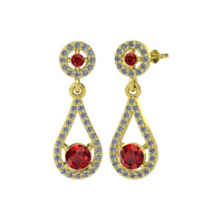 Montezuma Küpe - Garnet ve pırlanta 14 ayar altın küpe (0.792 karat) #1gqtzau