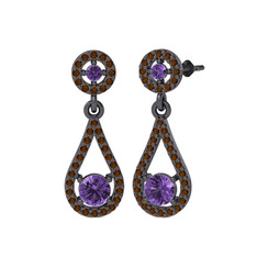 Montezuma Küpe - Ametist ve dumanlı kuvars 925 ayar siyah rodyum kaplama gümüş küpe #1grylqk