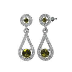 Peridot ve swarovski 18 ayar beyaz altın küpe
