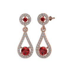 Montezuma Küpe - Garnet ve beyaz zirkon 14 ayar rose altın küpe #1htqjf1