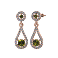 Montezuma Küpe - Peridot ve pırlanta 8 ayar rose altın küpe (0.792 karat) #1hxsr98