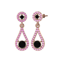 Montezuma Küpe - Siyah zirkon ve pembe kuvars 14 ayar rose altın küpe #1hy2xwg