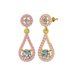 Montezuma Küpe - Swarovski ve pembe kuvars 8 ayar altın küpe #1hyx3ok