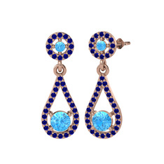 Montezuma Küpe - Akuamarin ve lab safir 14 ayar rose altın küpe #1ie9wun