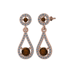 Dumanlı kuvars ve pırlanta 925 ayar rose altın kaplama gümüş küpe (0.792 karat)