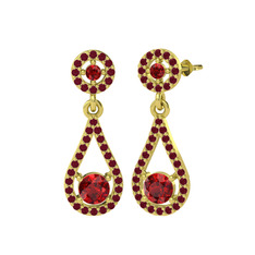 Montezuma Küpe - Garnet ve kök yakut 8 ayar altın küpe #1jiz01l