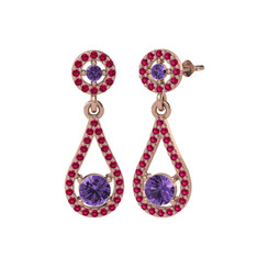 Montezuma Küpe - Ametist ve rodolit garnet 14 ayar rose altın küpe #1jjkne7