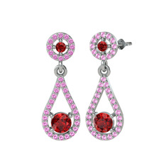 Montezuma Küpe - Garnet ve pembe kuvars 14 ayar beyaz altın küpe #1k72ek5