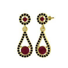 Kök yakut ve siyah zirkon 925 ayar altın kaplama gümüş küpe