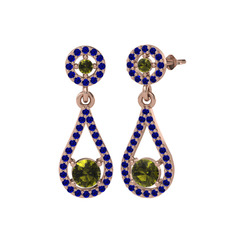 Peridot ve lab safir 14 ayar rose altın küpe