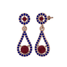 Kök yakut ve lab safir 925 ayar rose altın kaplama gümüş küpe