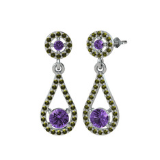 Montezuma Küpe - Ametist ve peridot 18 ayar beyaz altın küpe #1lf0esd